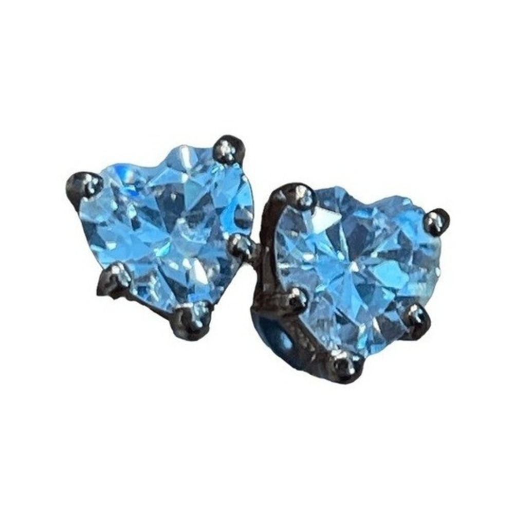Vintage 90s Heart Shaped CZ Earrings Cubic Zirconia Gold Tone Metal Pierced Stud
